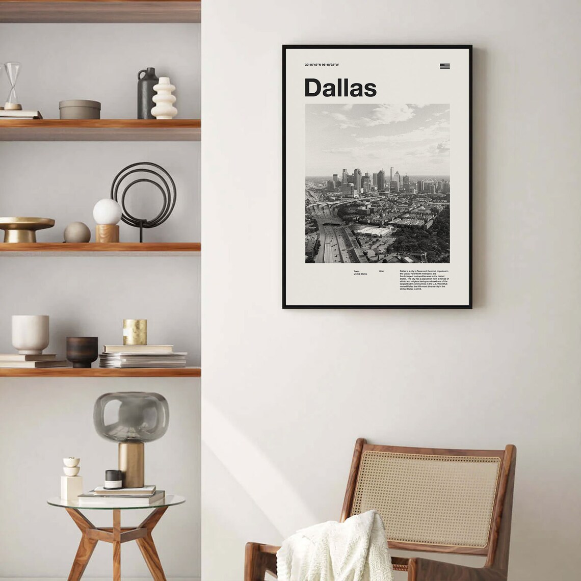 Dallas Texas Black And White Skyline City Photo Minimalist Poster - Image 4