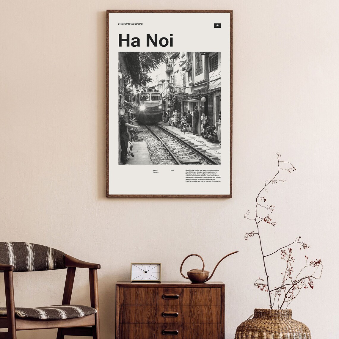 Ha Noi Train Street Vietnam Black and White Travel Photo Poster - Image 2