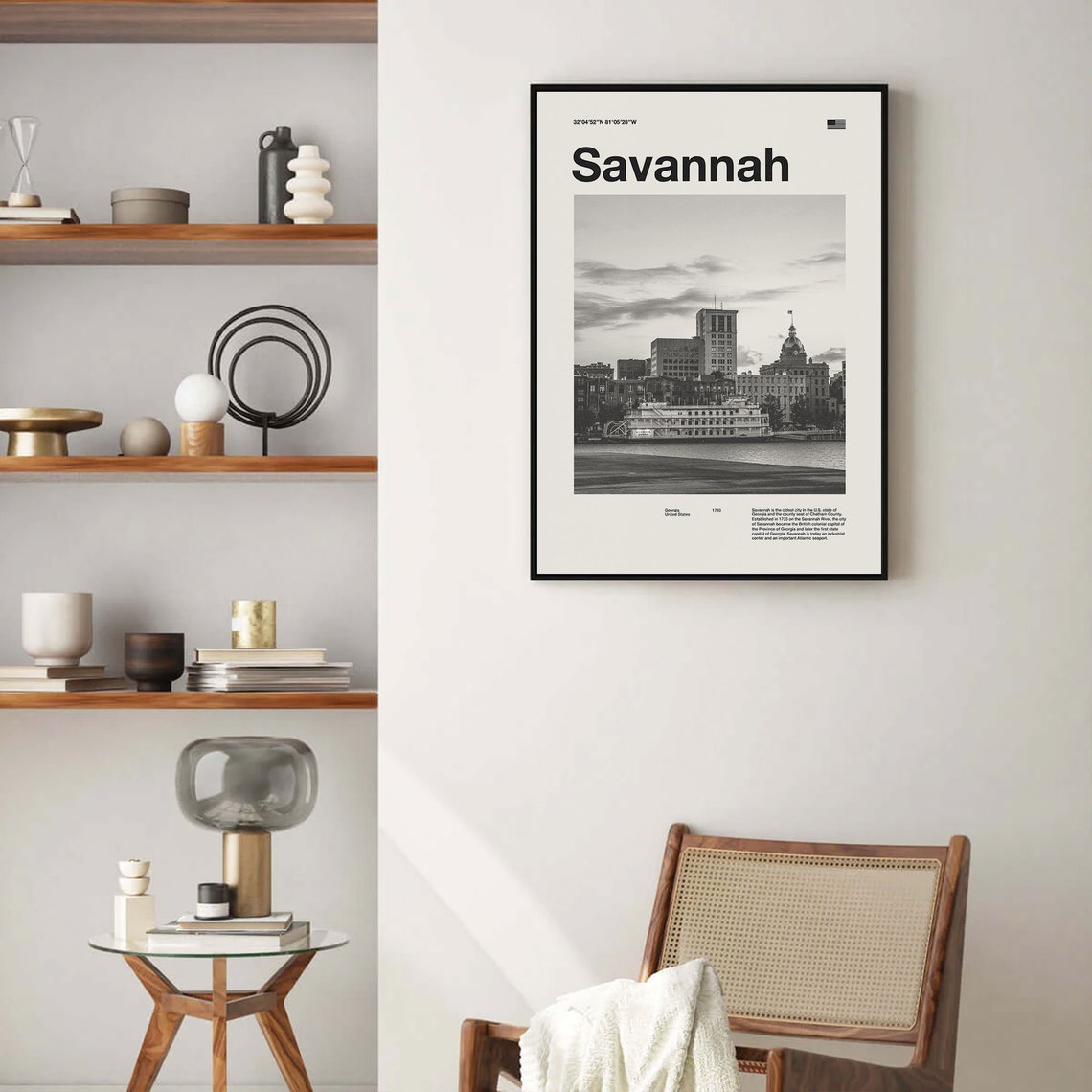 Savannah Georgia Riverfront Mid Century Black and White Photo Poster - Image 3