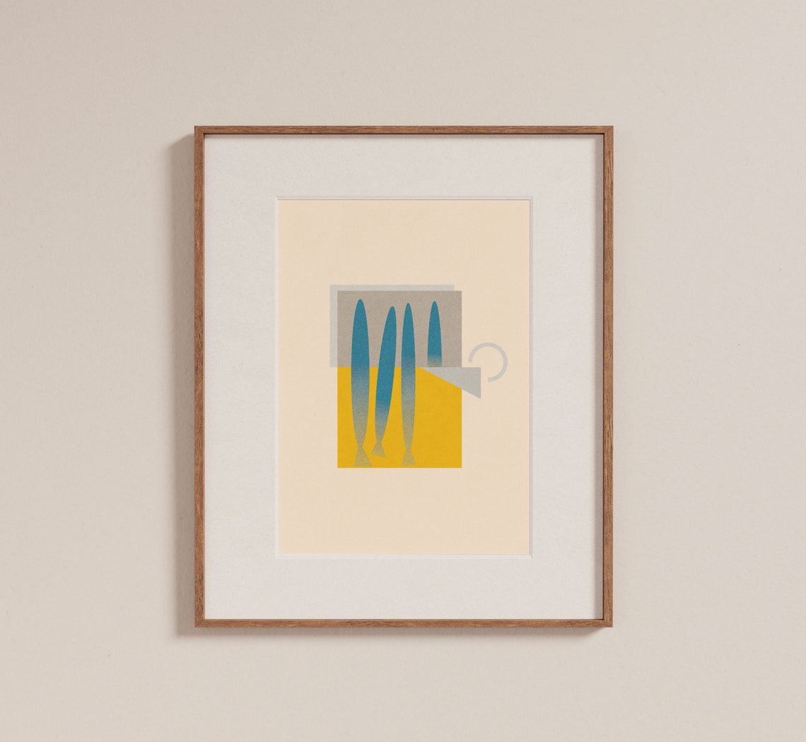 Minimalist Blue Sardines Tin Can Kitchen Food Modern Art Print