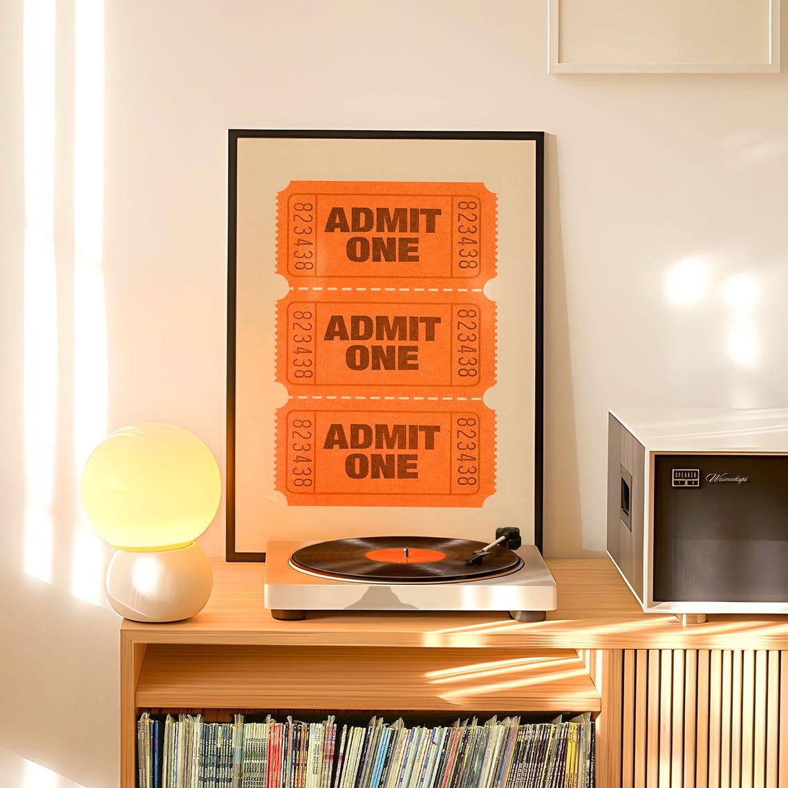 Admit One Retro Cinema Ticket Stub Wall Poster Orange Vintage Design - Image 4