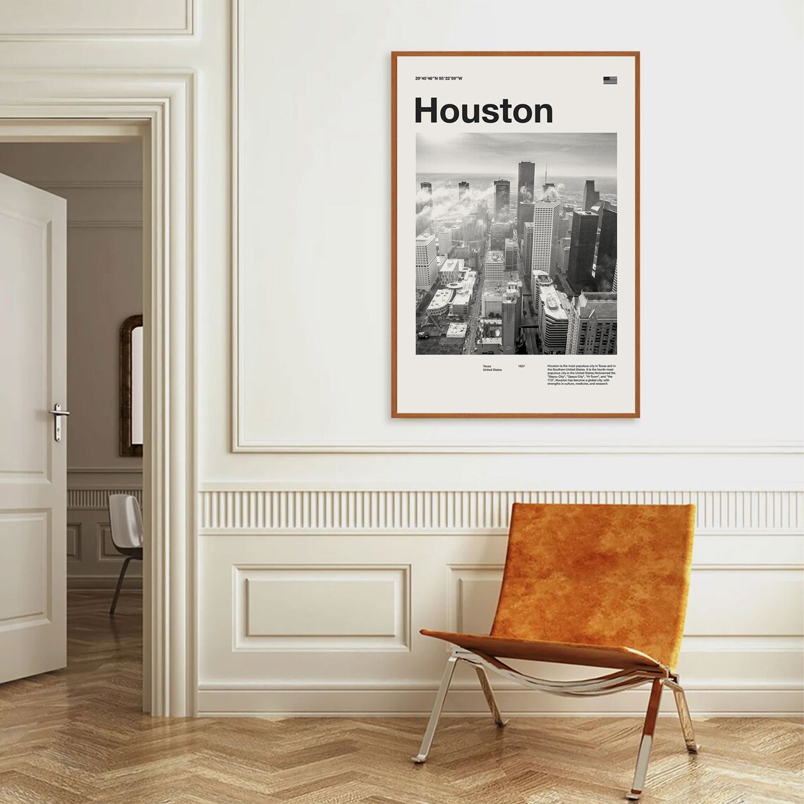 Houston Texas Aerial Skyline Mid Century Black and White Photo Poster - Image 2
