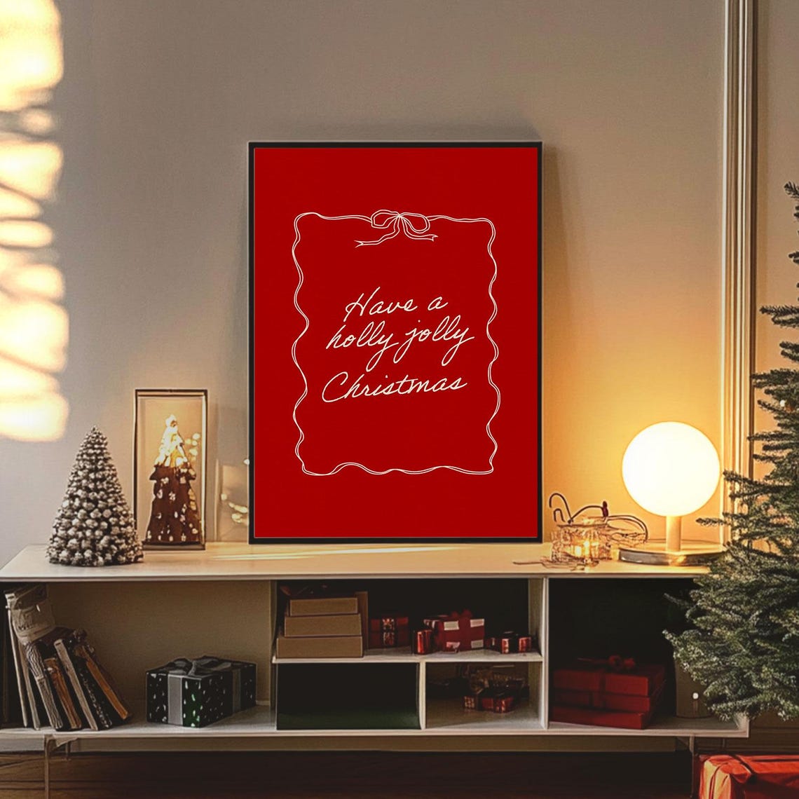 Have A Holly Jolly Christmas Red Script Vintage Quote Art Poster - Image 4