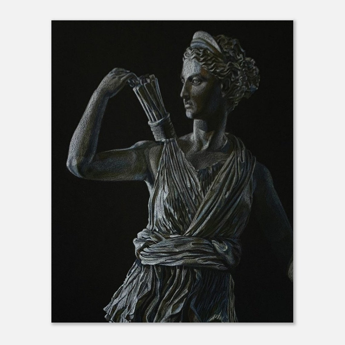 Artemis Greek Goddess Statue Quiver Coloured Pencil Study Poster