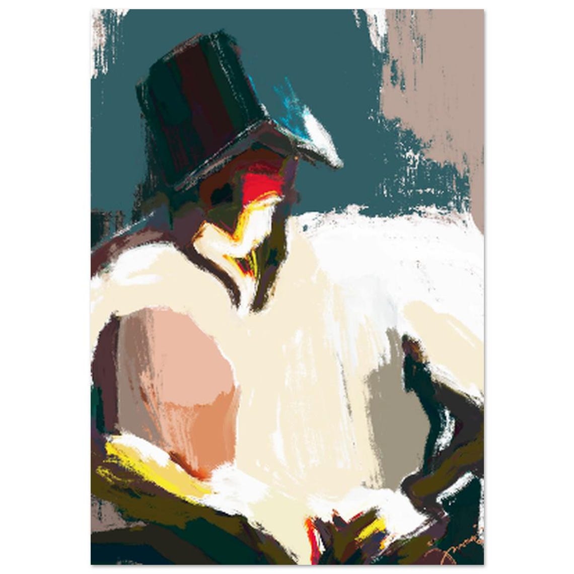 Man Sleeping With Book On Face Semi Abstract Painterly Art Poster - Image 3