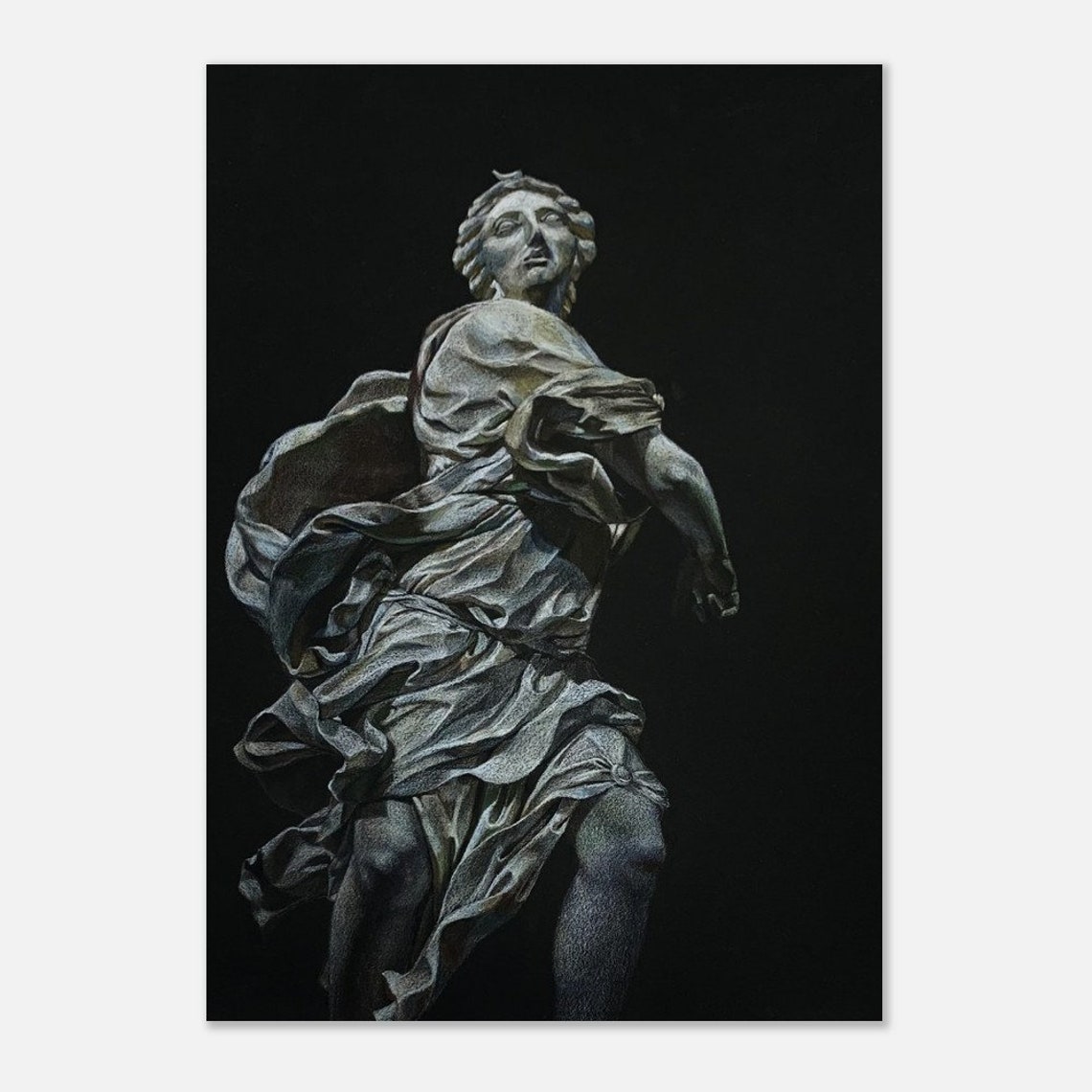 Classical Lady Statue Coloured Pencil Study Dark Background Poster - Image 3