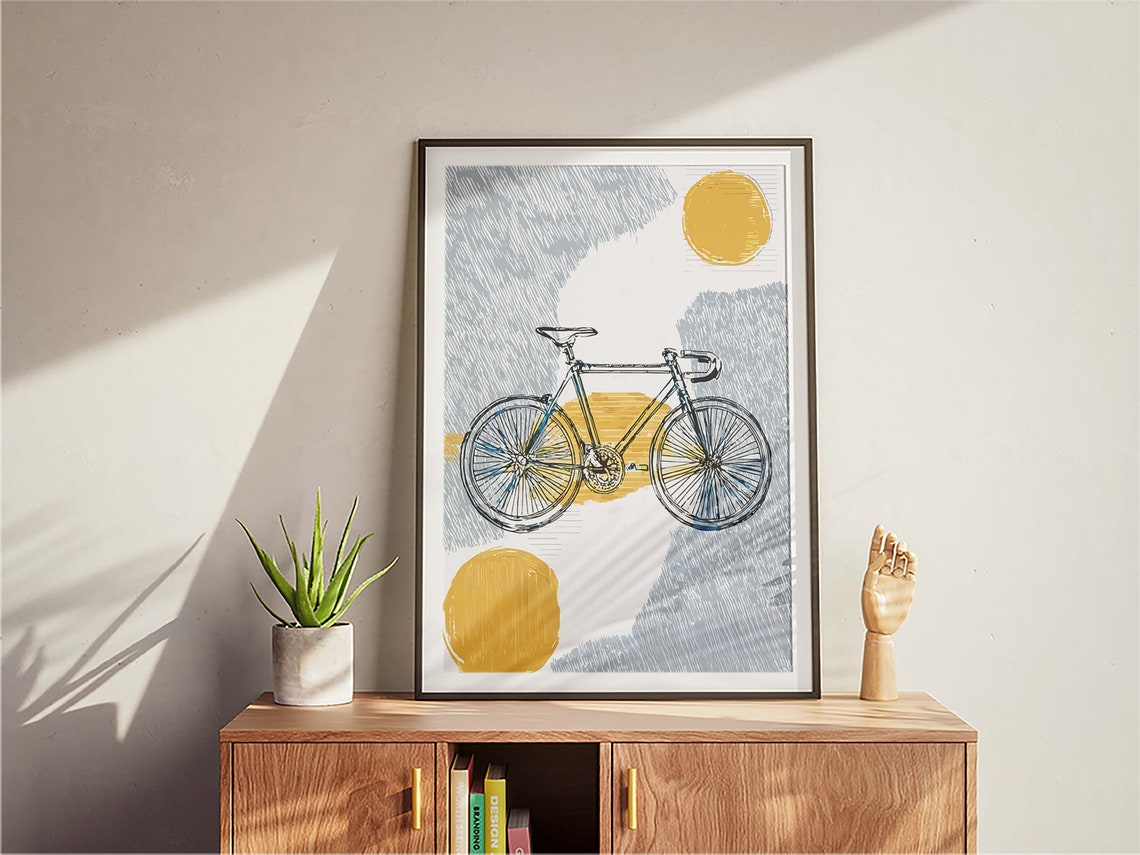 Vintage Bicycle Sketch Golden Sun Circles Minimalist Bike Art Poster - Image 3