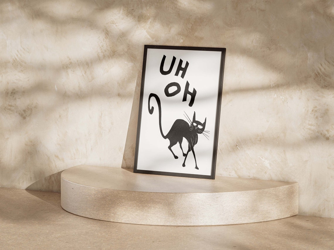 Uh Oh Startled Black Cat Funny Halloween Quote Minimalist Art Poster - Image 5