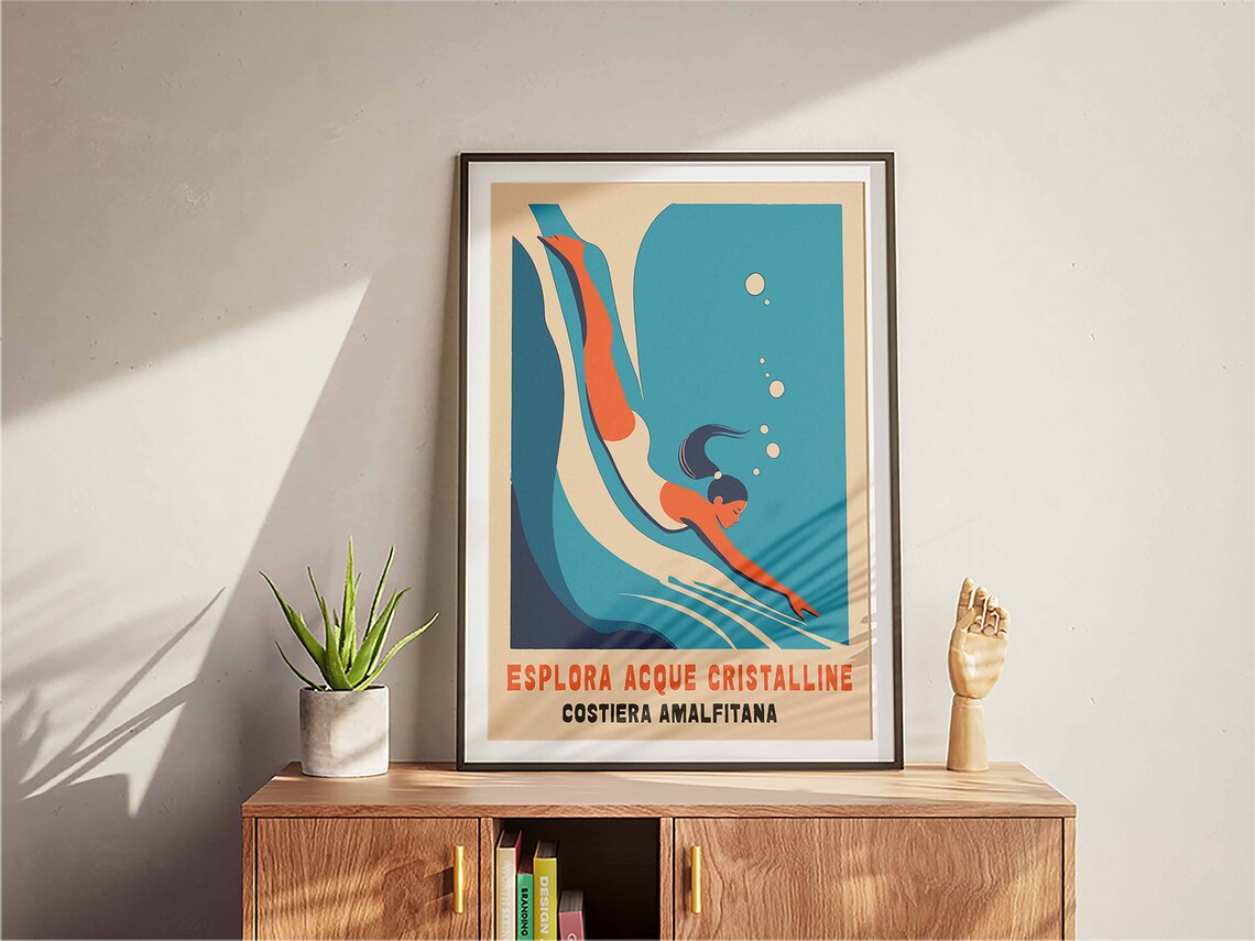 Retro Amalfi Coast Italy Travel Poster, Vintage Print - Image 3