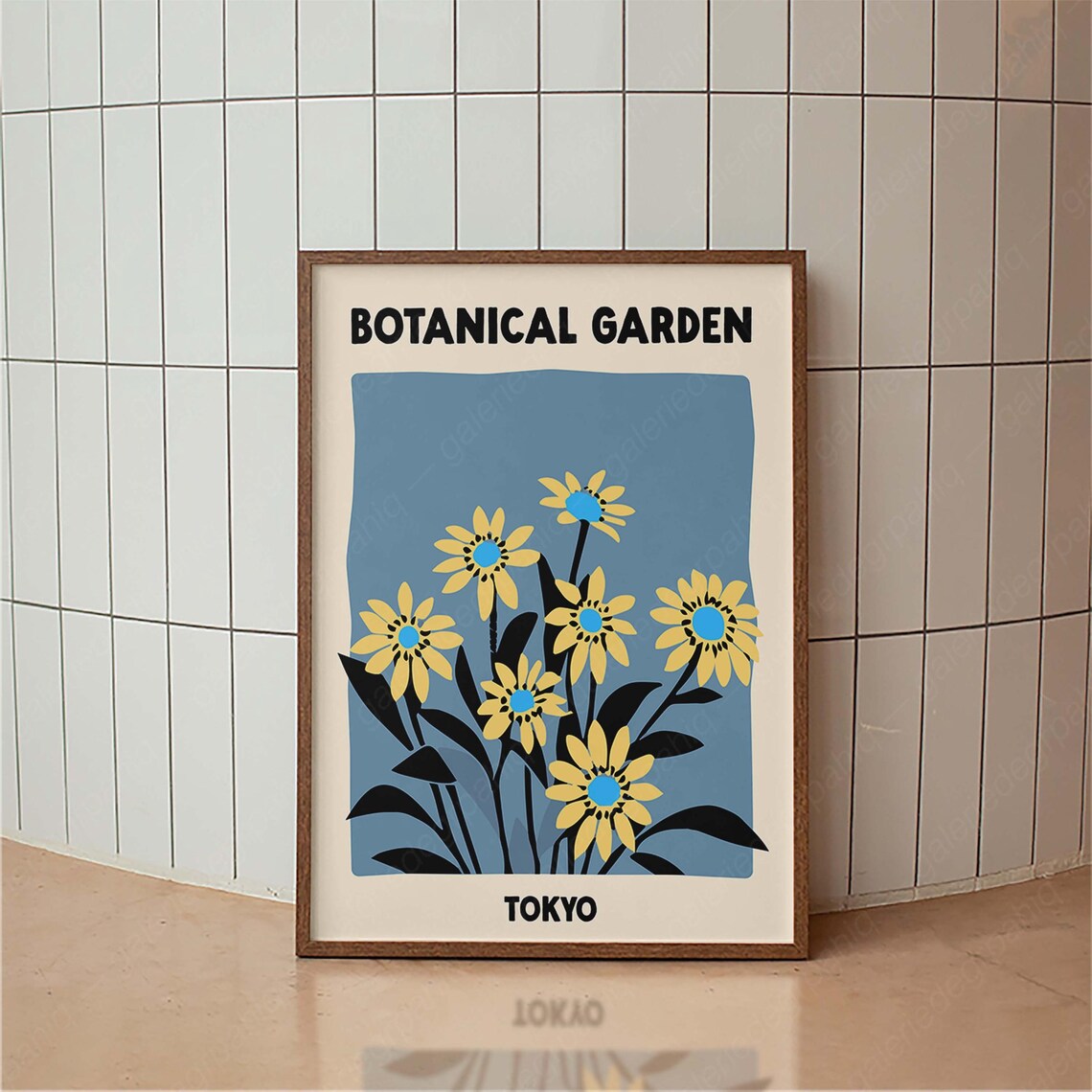 Tokyo Botanical Garden Yellow Daisy Flower Mid Century Modern Poster