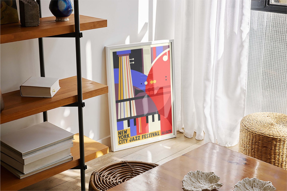 New York City Jazz Festival Cubist Instruments Blue Red Music Poster - Image 4