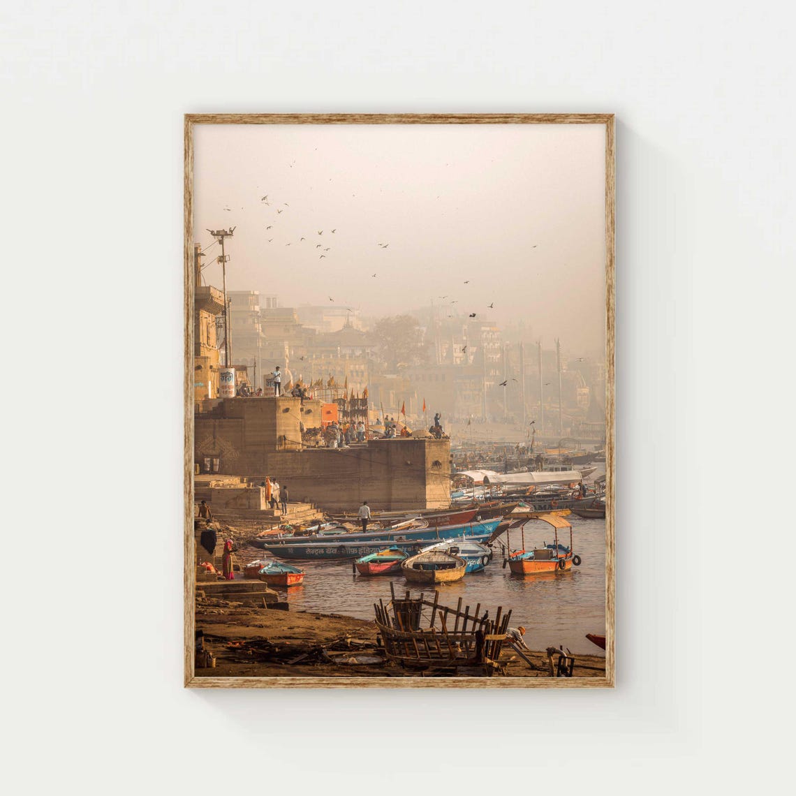 Varanasi Ghats on the Ganges with Colorful Boats Photo Poster