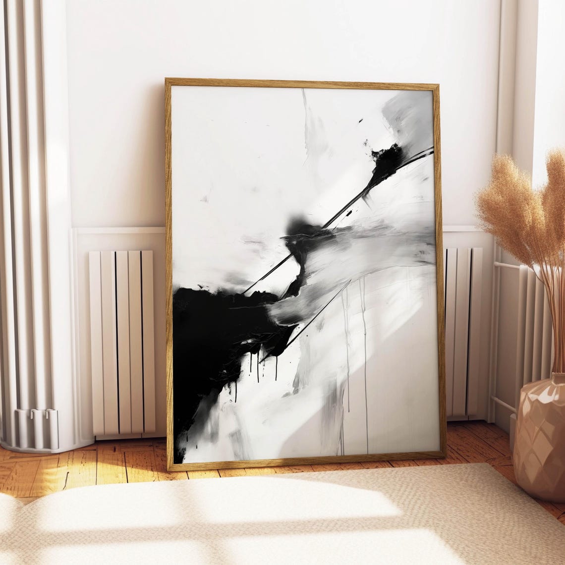Black and White Abstract Ink Brushstroke Modern Minimal Art Poster - Image 4