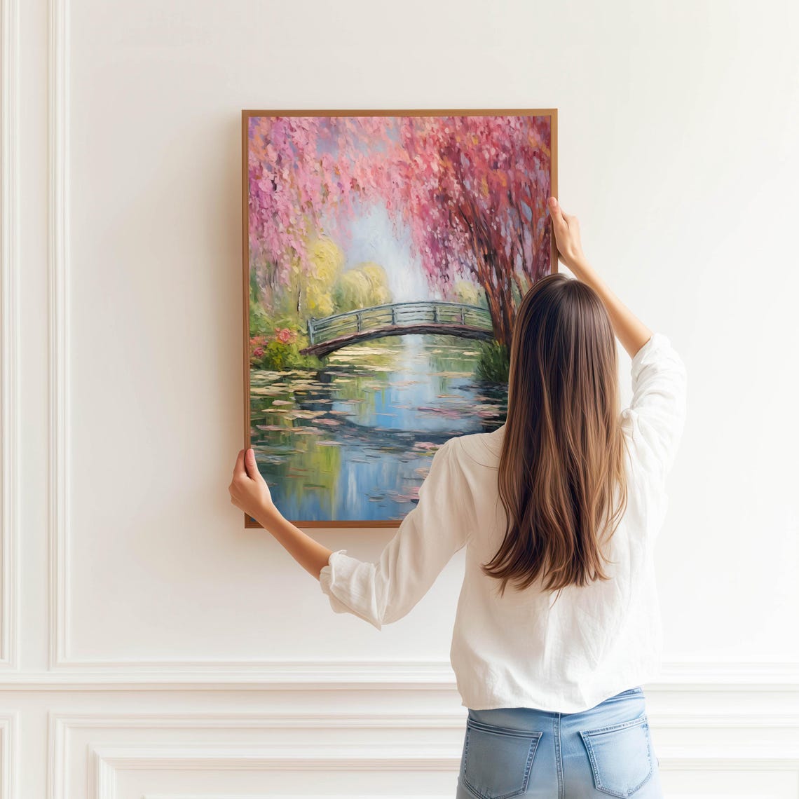 Impressionist Bridge Over Water Lily Pond Blossom Art Poster - Image 3