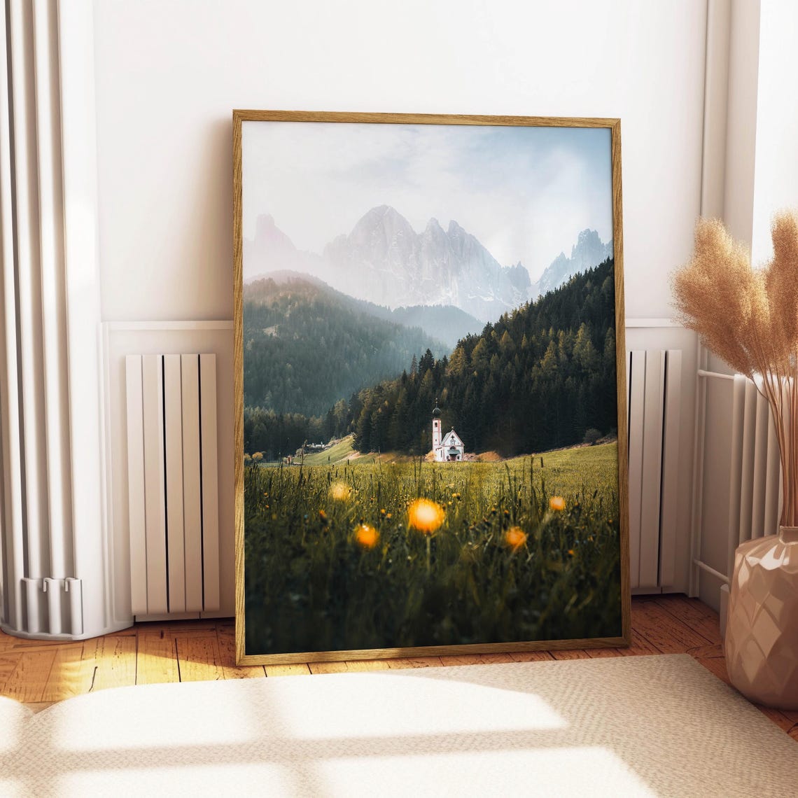 Dolomites Alpine Meadow Church Summer Wildflower Scene Poster - Image 4