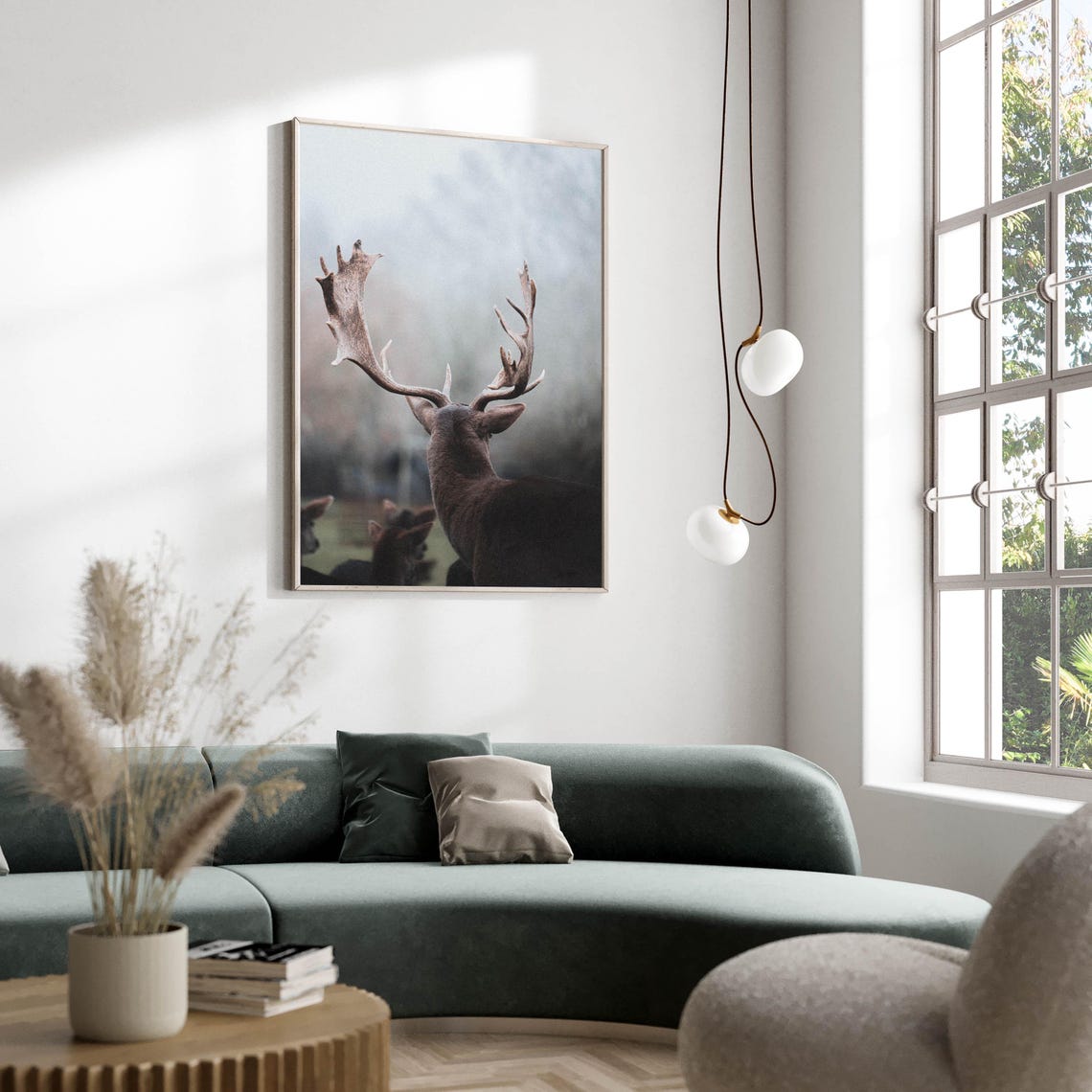 Fallow Deer Stag with Grand Antlers Misty Wildlife Photo Poster - Image 2