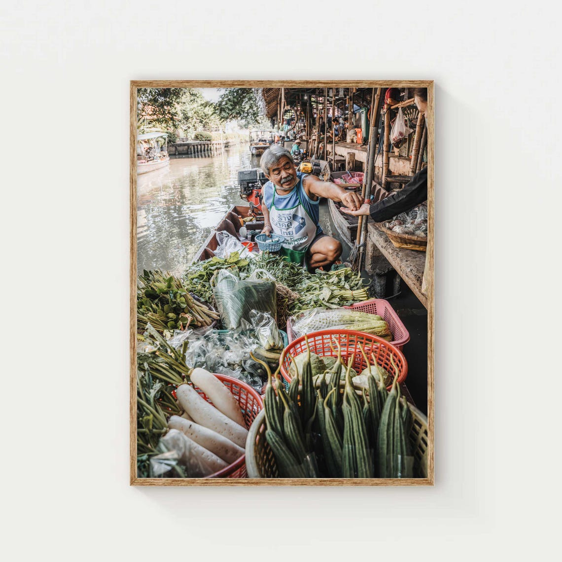Floating Market Vendor Selling Vegetables from a Boat Poster