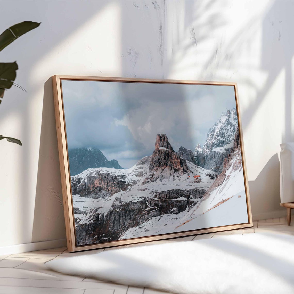 Tre Cime di Lavaredo Snowy Dolomites Peaks With Mountain Refuge Poster - Image 2