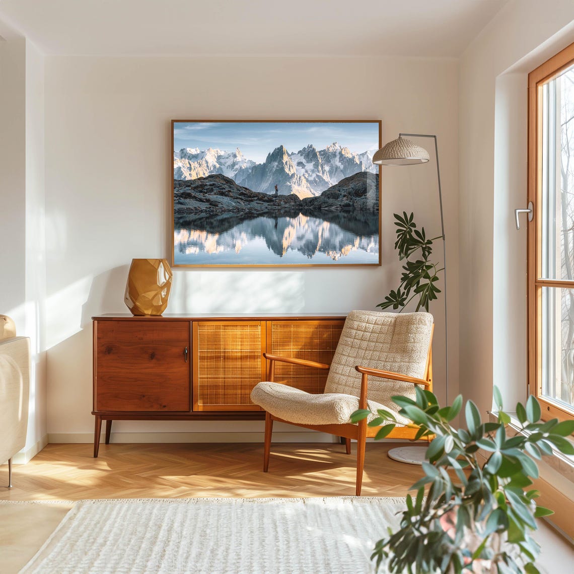 Snowy Alpine Peaks Mirrored in a Calm Mountain Lake Reflection Poster - Image 5