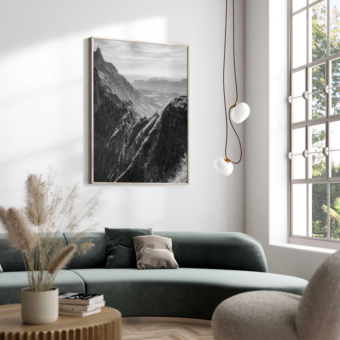 Black and White Swiss Alps Mountain Ridge Hiker Silhouette Poster - Image 5