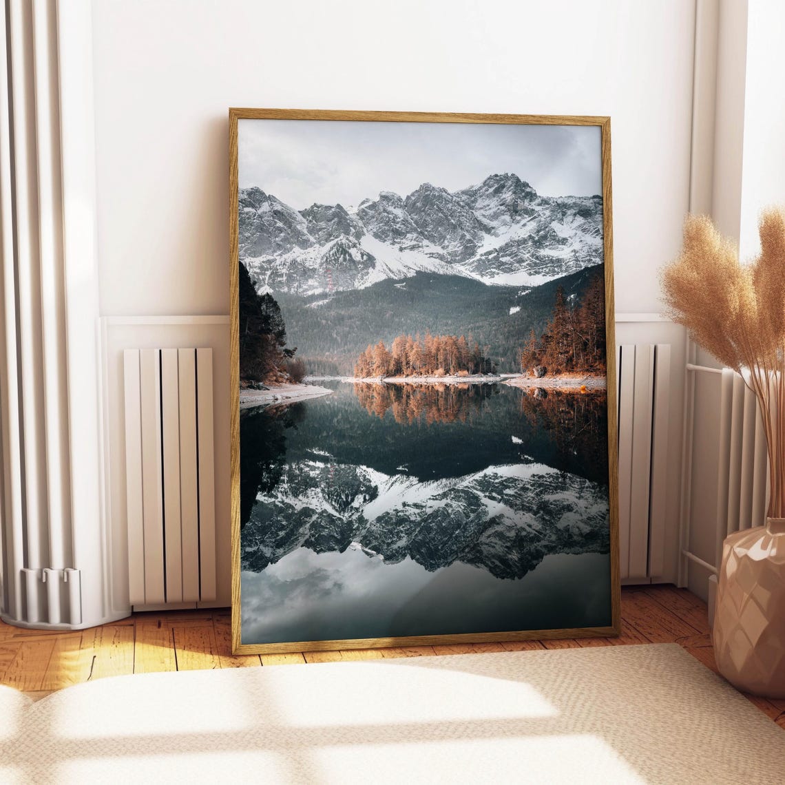Snow Capped Mountain Peaks Mirrored in Calm Alpine Lake Poster - Image 4