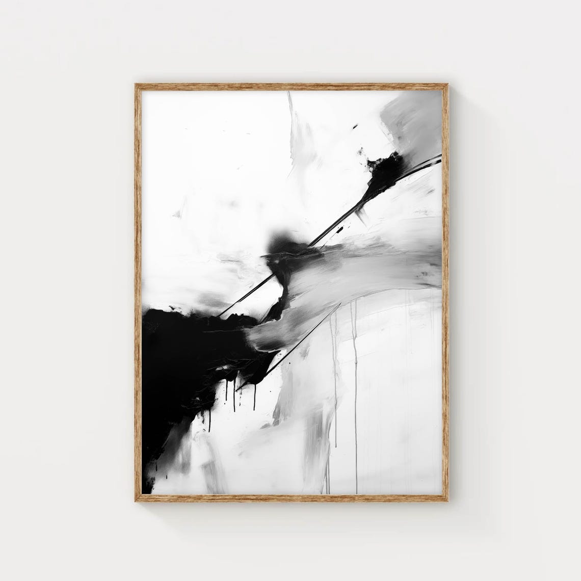 Black and White Abstract Ink Brushstroke Modern Minimal Art Poster