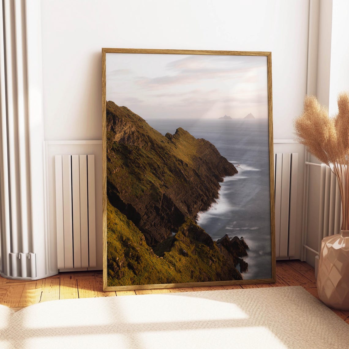 Green Sea Cliffs at Sunset with Islands Offshore Coastal Poster - Image 4