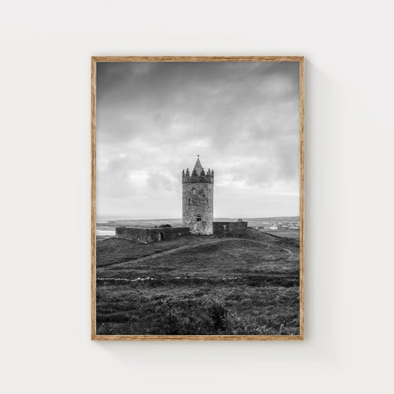 Doonagore Castle Wall Art Print Black And White Irish Landscape Photography Historic Castle Decor Ireland Travel Art For Home Or Office
