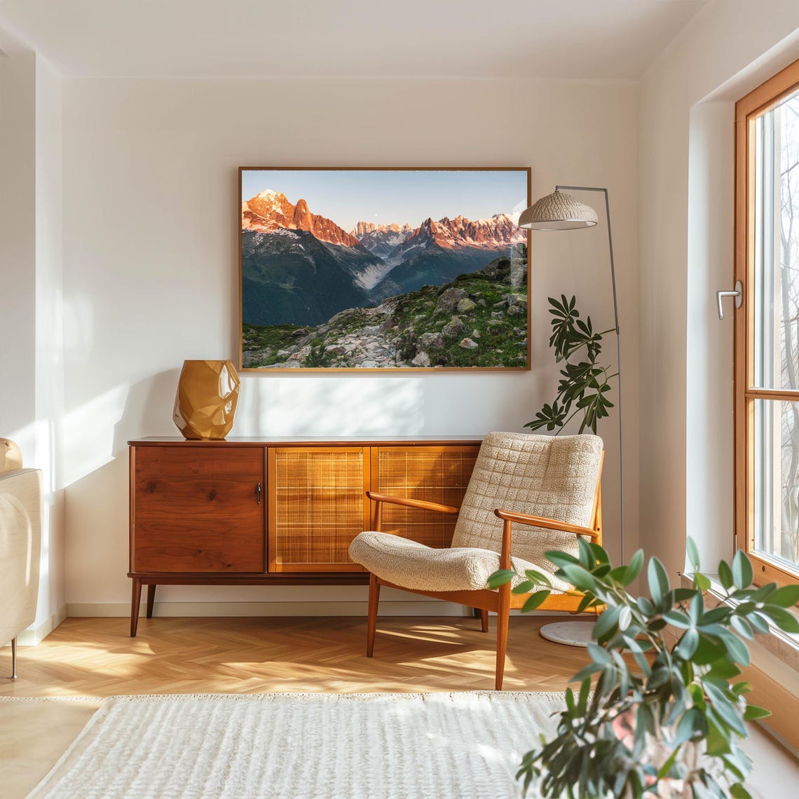 Alpenglow on Jagged Snowy Peaks with Rising Moon Photo Poster - Image 5
