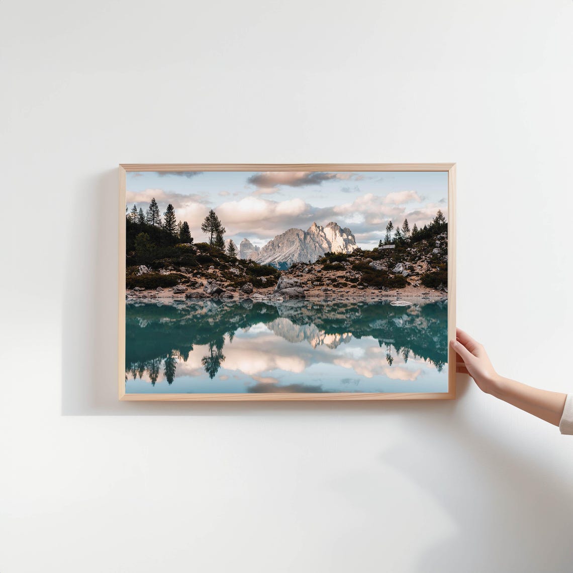 Lago di Sorapis Turquoise Reflection Forest Shore Sunset Poster - Image 2