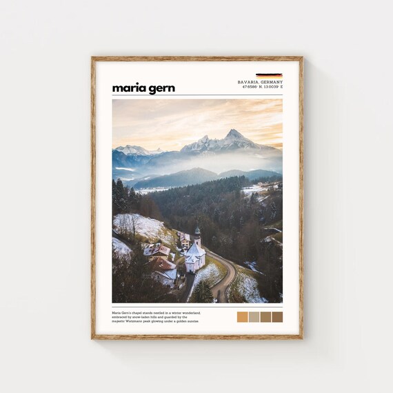 Maria Gern Bavaria Germany Snowy Chapel Watzmann Peak Winter Travel Poster