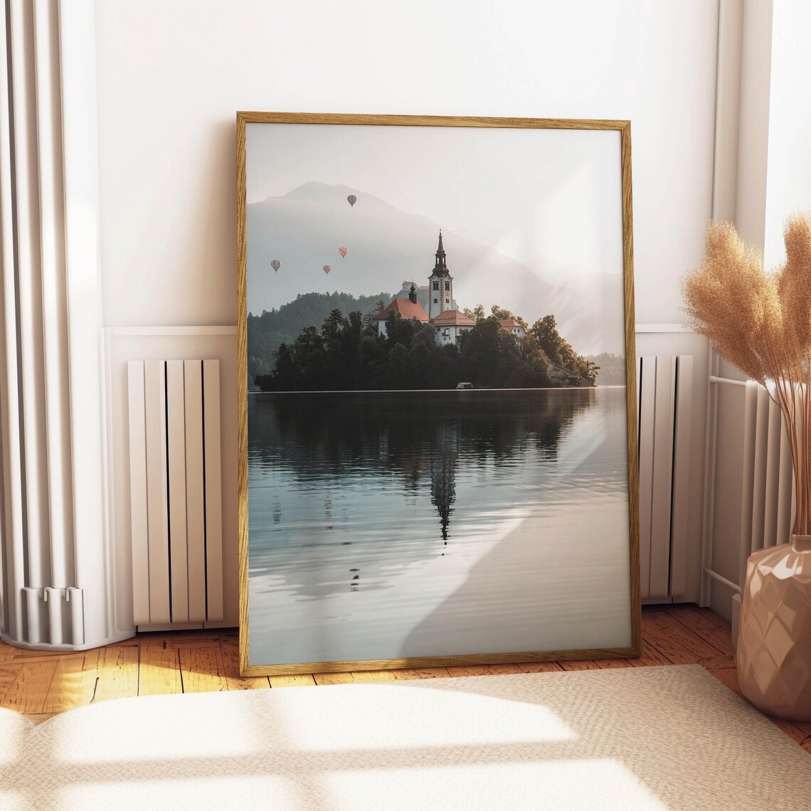 Lake Bled Slovenia Morning Island Church Hot Air Balloons Poster - Image 4