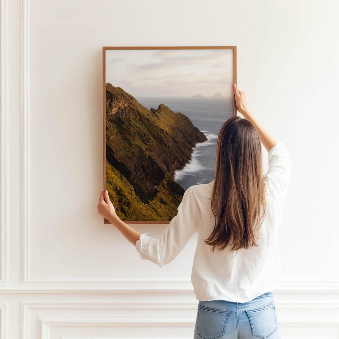 Green Sea Cliffs at Sunset with Islands Offshore Coastal Poster - Image 3