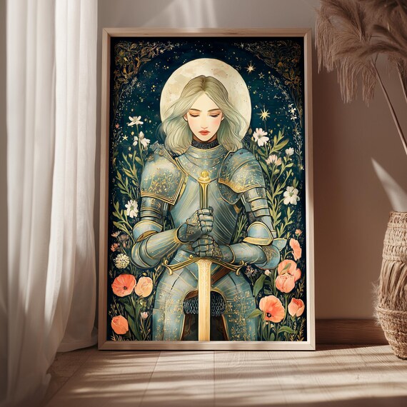Moonlit Warrior Maiden With Sword Celestial Fantasy Art Print