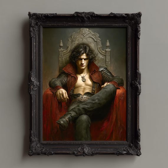 Dracula Art Print Gothic Vampire Throne Portrait Dark Fantasy Wall Decor Brooding Warrior Lover Medieval Horror Illustration