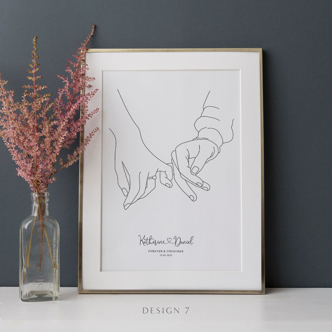 Wife and Husband Holding Hands Custom Print, Sketch