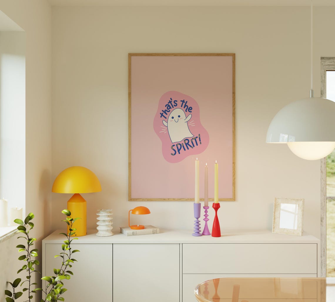 Thats The Spirit Cute Pink Ghost Funny Halloween Quote Poster - Image 2