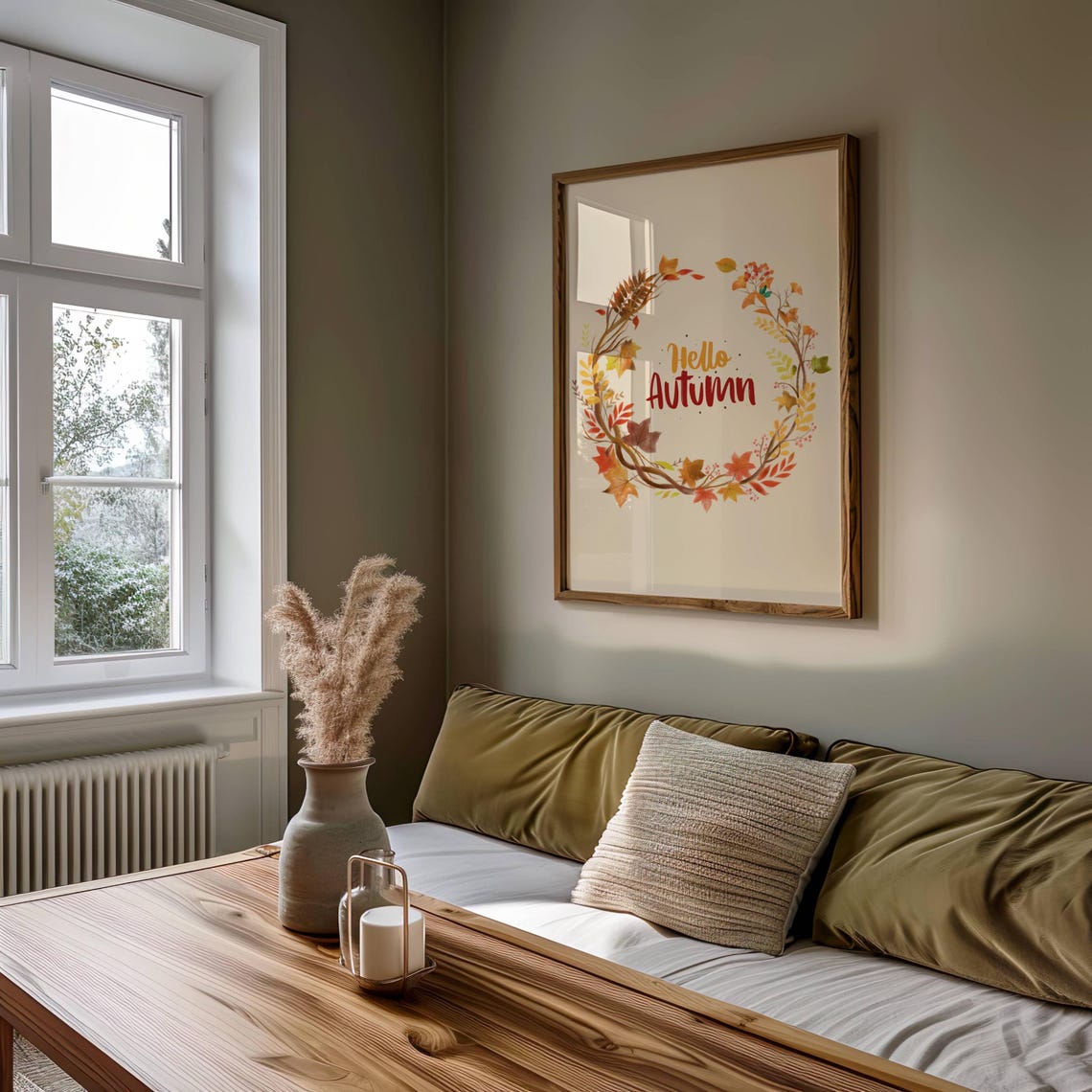 Hello Autumn Vertical Watercolor Wreath Cozy Fall Harvest Poster - Image 3