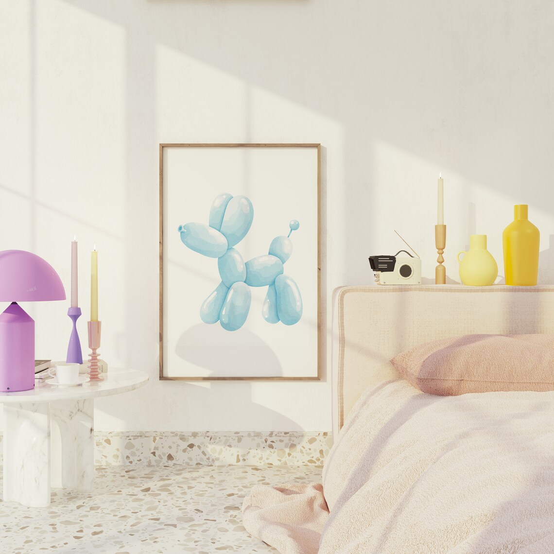 Light Blue Balloon Dog Playful Puppy Sculpture Art Room Poster - Image 2