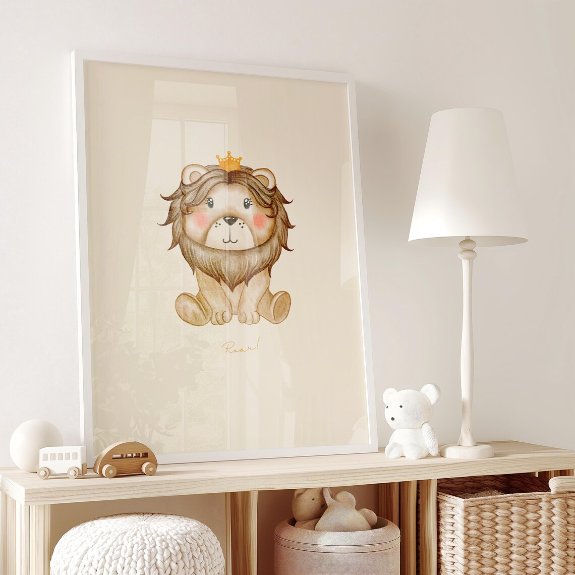 Baby Lion Wearing Gold Crown Watercolor Safari Nursery Wall Poster - Image 2
