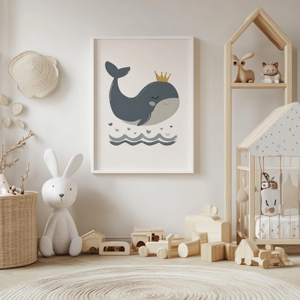 Smiling Crowned Whale Minimalist Ocean Themed Nursery Wall Poster - Image 4