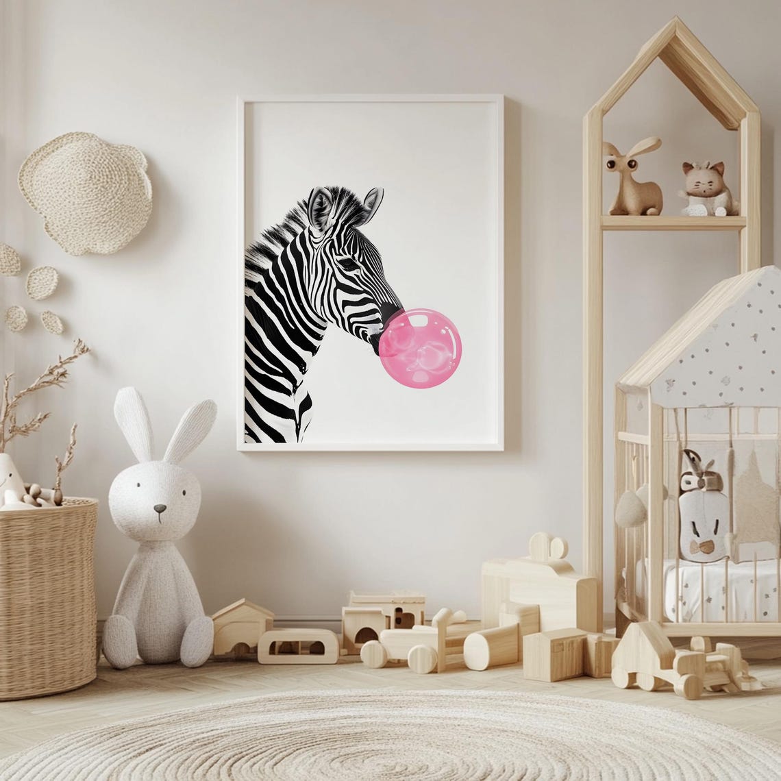 Zebra Blowing Pink Bubble Gum Funny Modern Animal Wall Decor Poster - Image 4