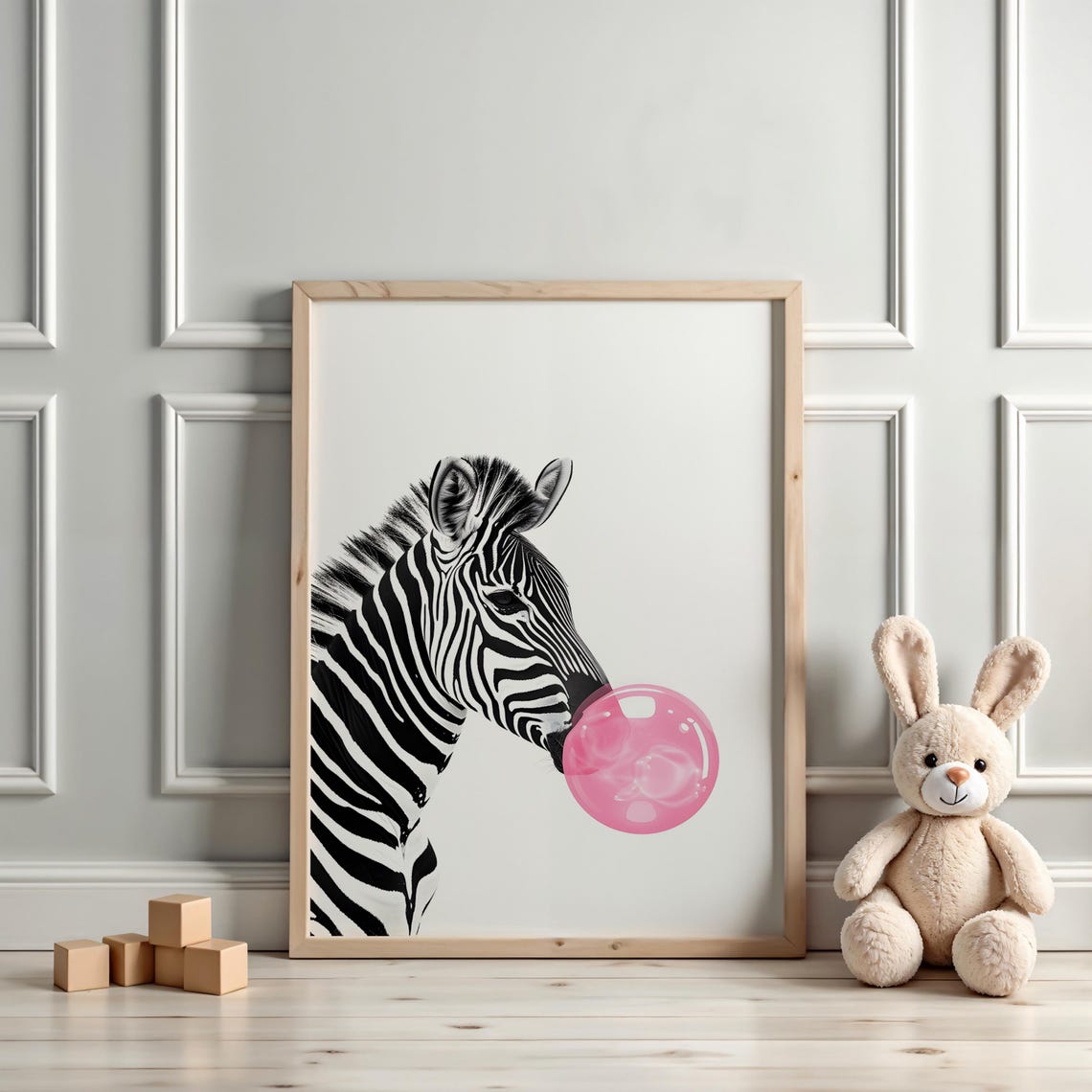 Zebra Blowing Pink Bubble Gum Funny Modern Animal Wall Decor Poster - Image 3