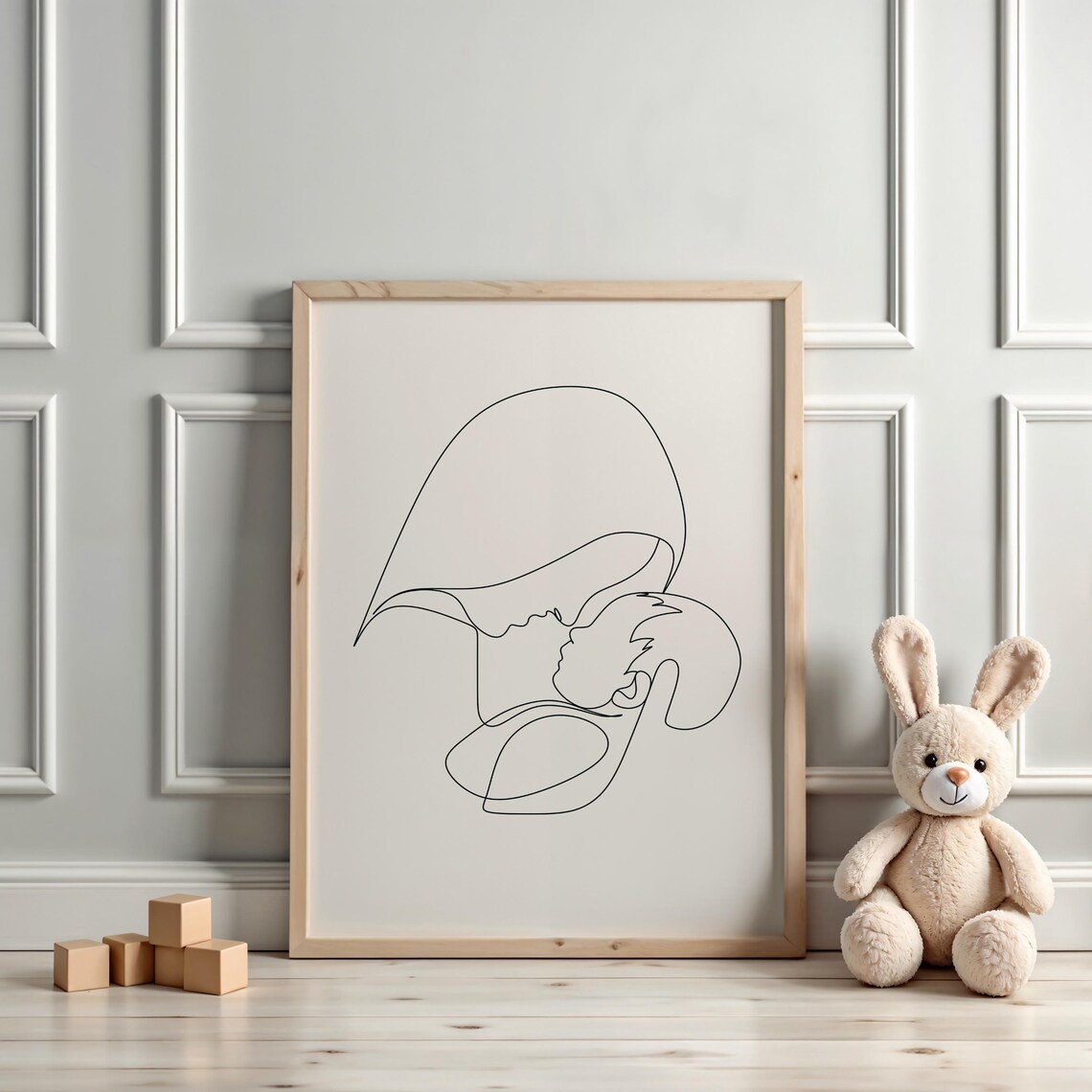 Mother And Baby Kiss Single Line Art Minimalist Family Poster - Image 3