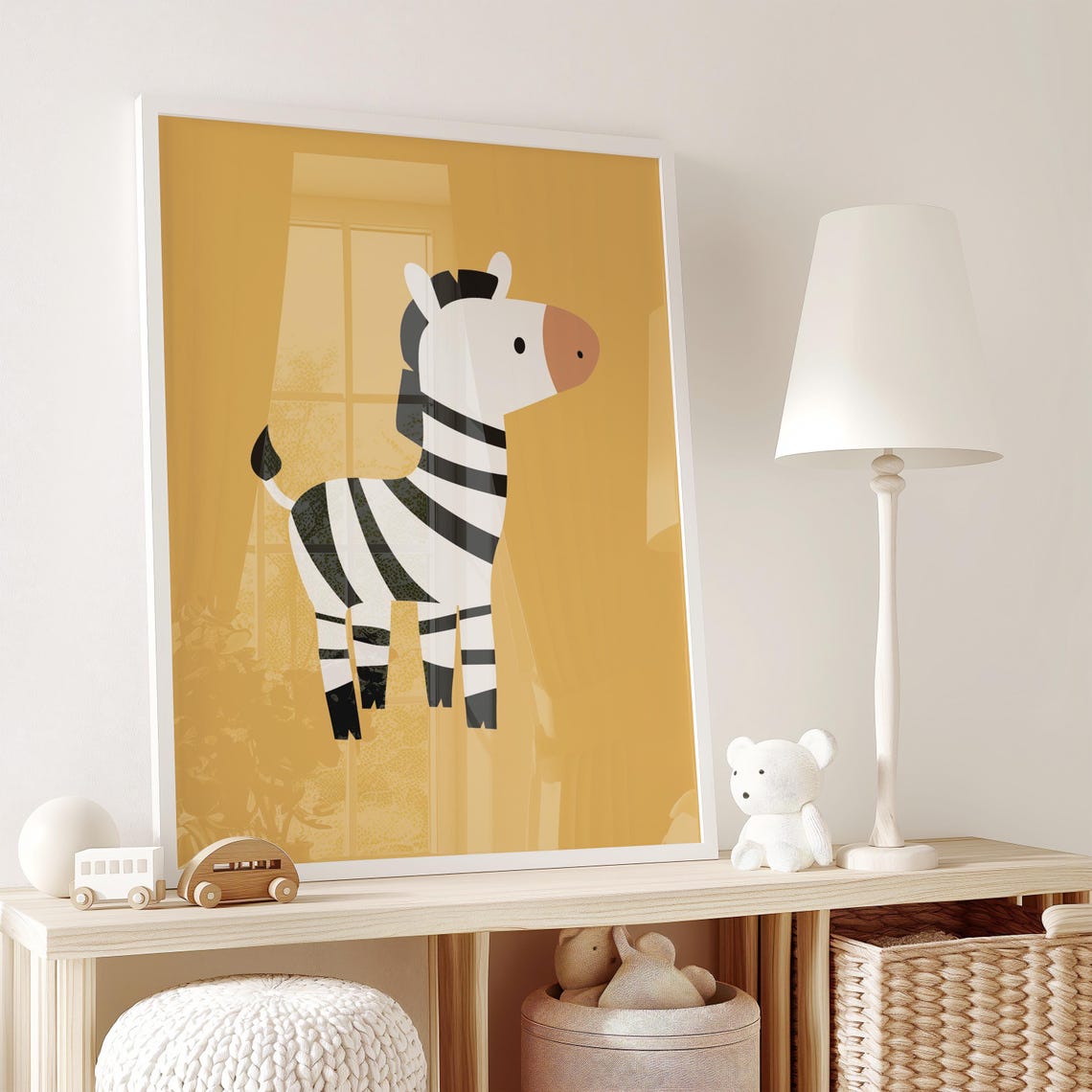Cute Baby Zebra On Mustard Yellow Safari Nursery Wall Decor Poster - Image 2