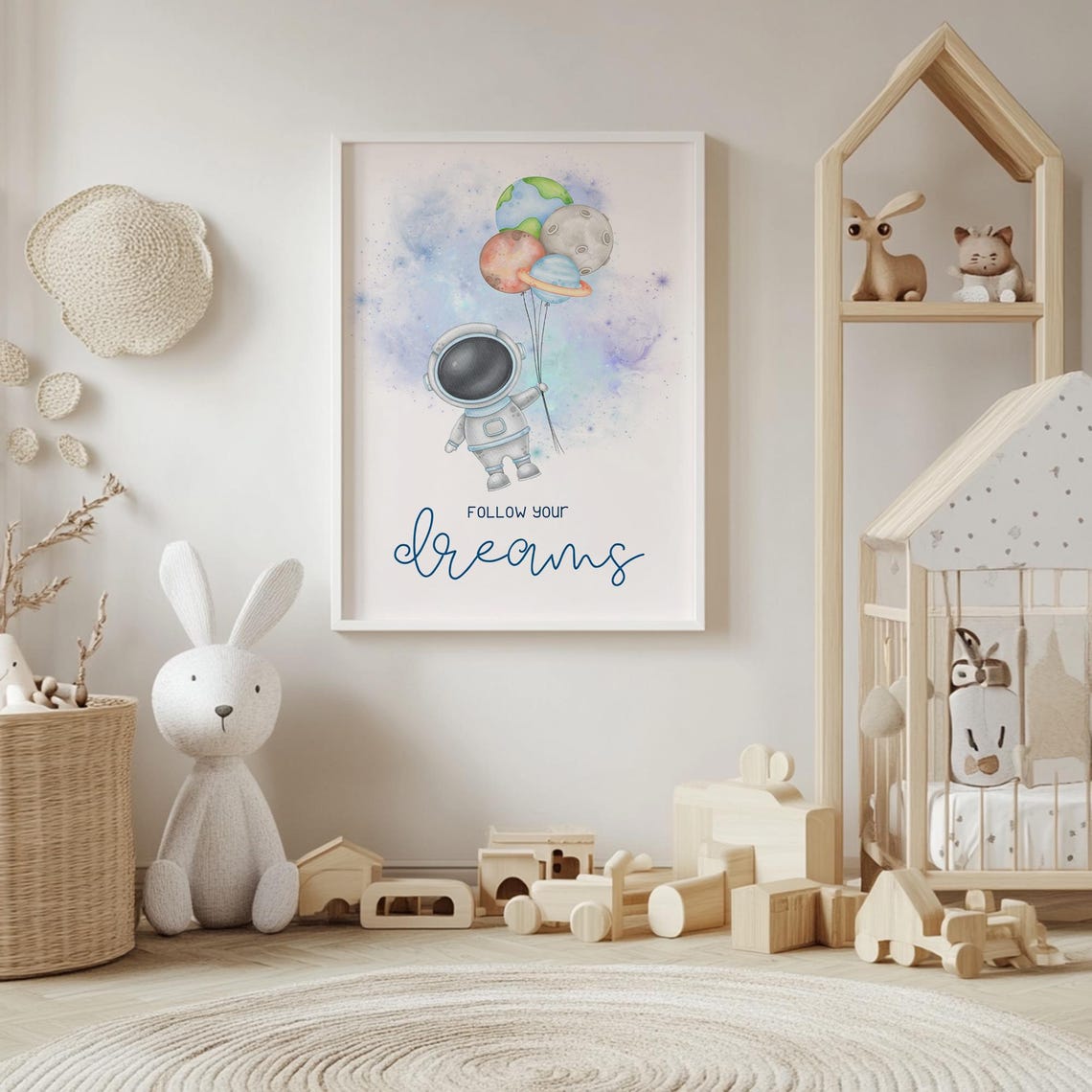 Cute Astronaut Holding Planet Balloons Follow Your Dreams Poster - Image 4
