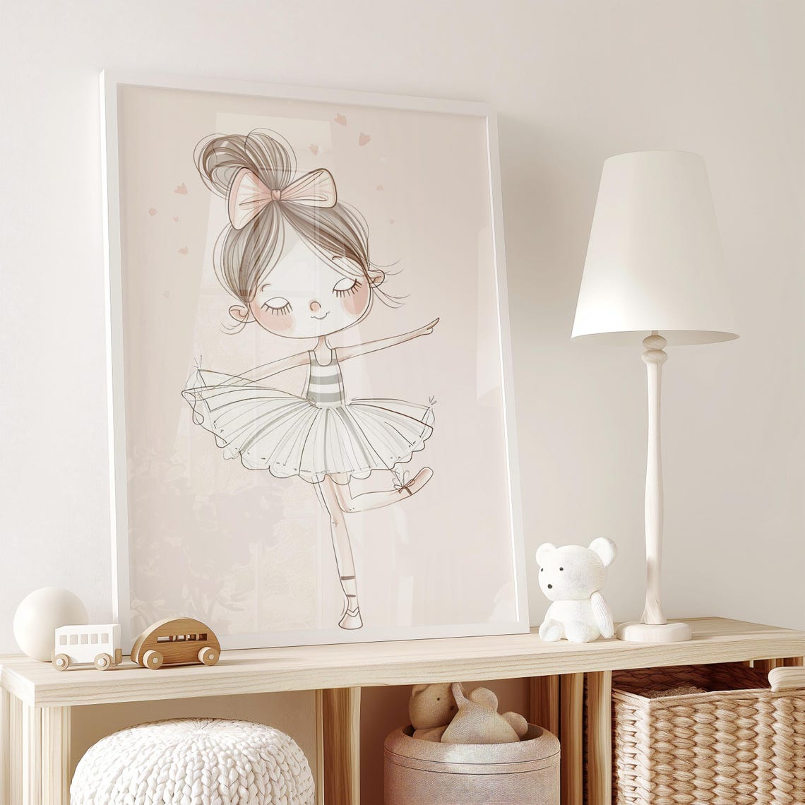Little Ballerina Girl Pink Tutu Bow Whimsical Watercolor Art Poster - Image 2
