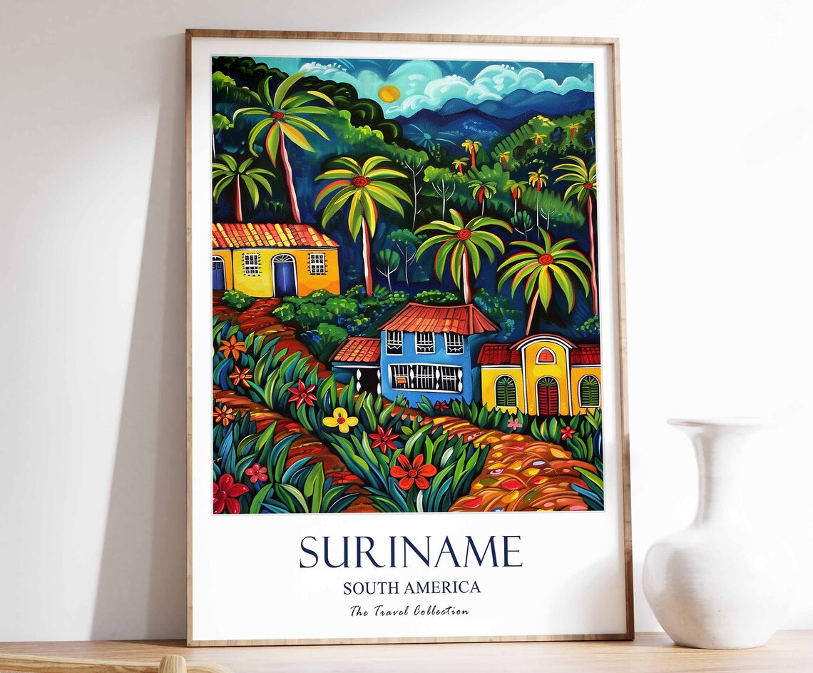 Suriname Print Travel Poster South America Wall Tropical Decor Botanical Latin Gift