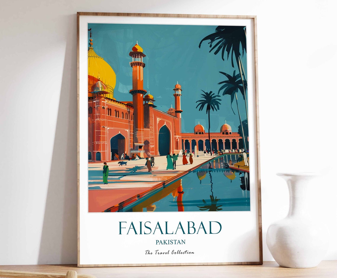 Faisalabad Pakistan Mosque Retro Vintage Style Travel Poster