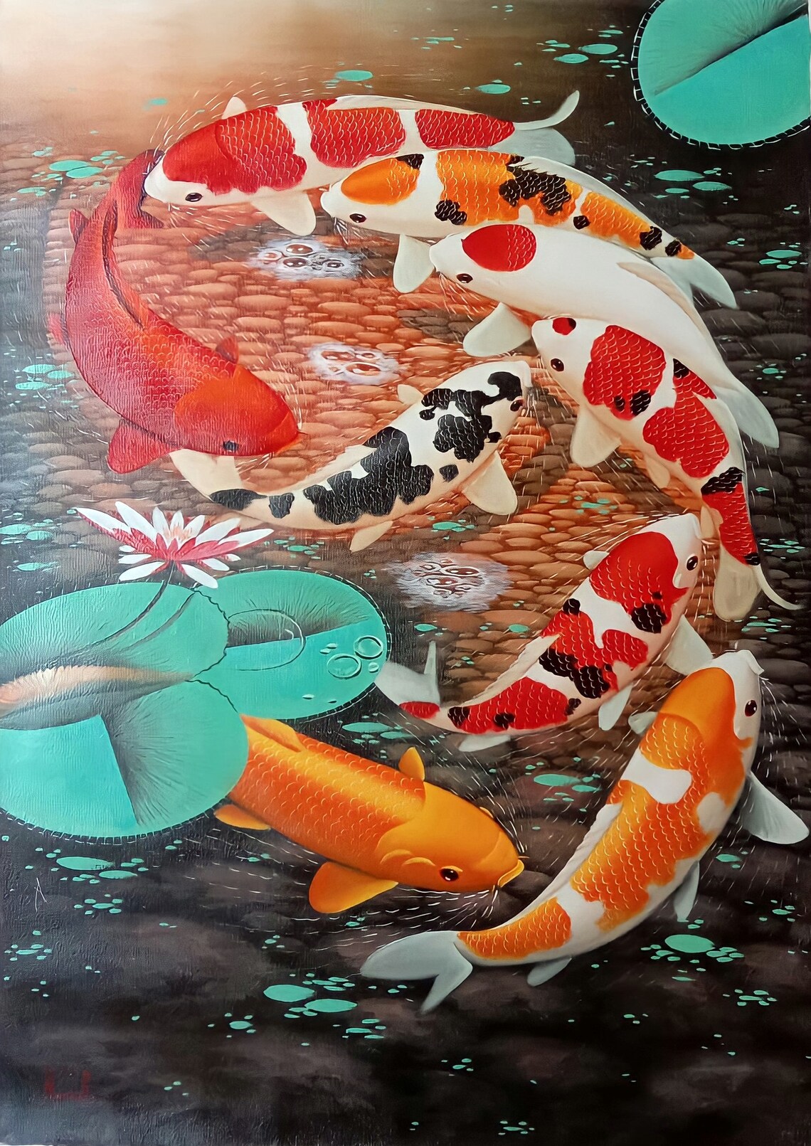 Koi Fish Forming Number 9, Red Art Print - Image 2